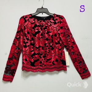 S - NWT Marina Sequin Swirl Mesh Blouse